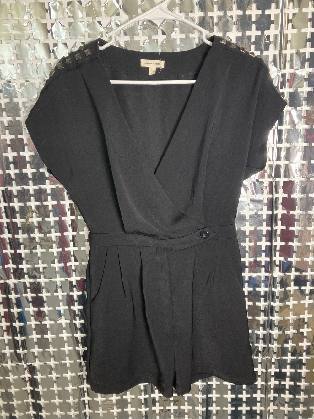 silence + noise Black Stud-Shoulder V-Neck Wrap Romper